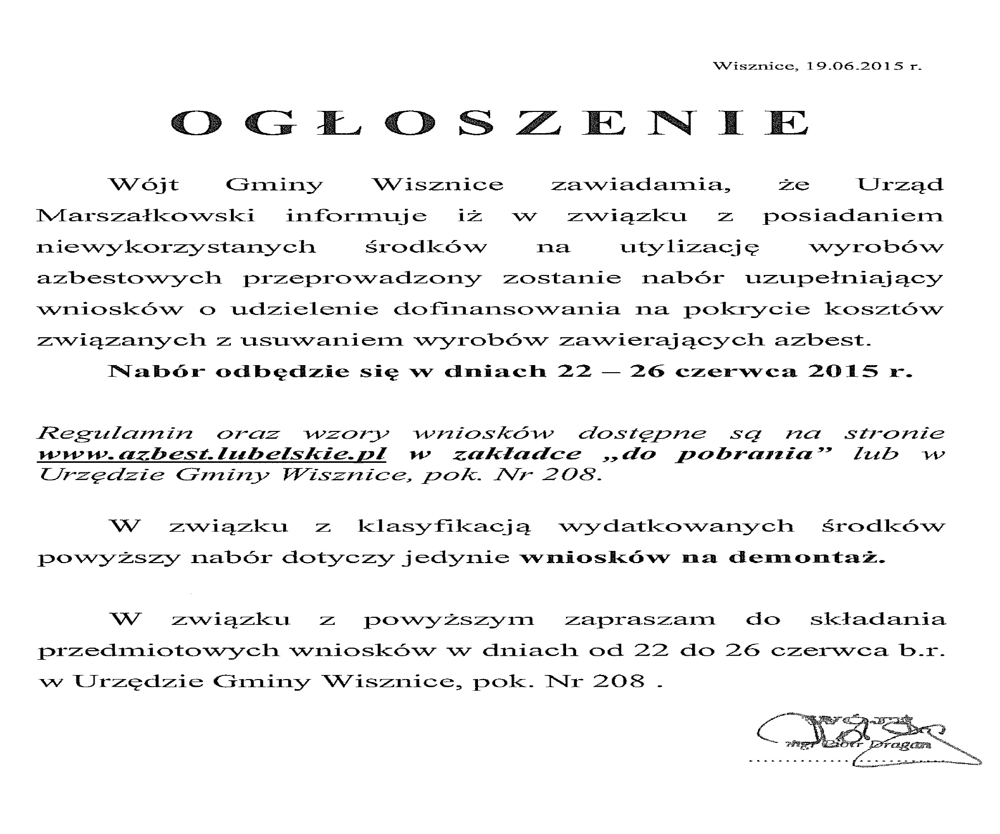 Ogloszenie 19.06.2015