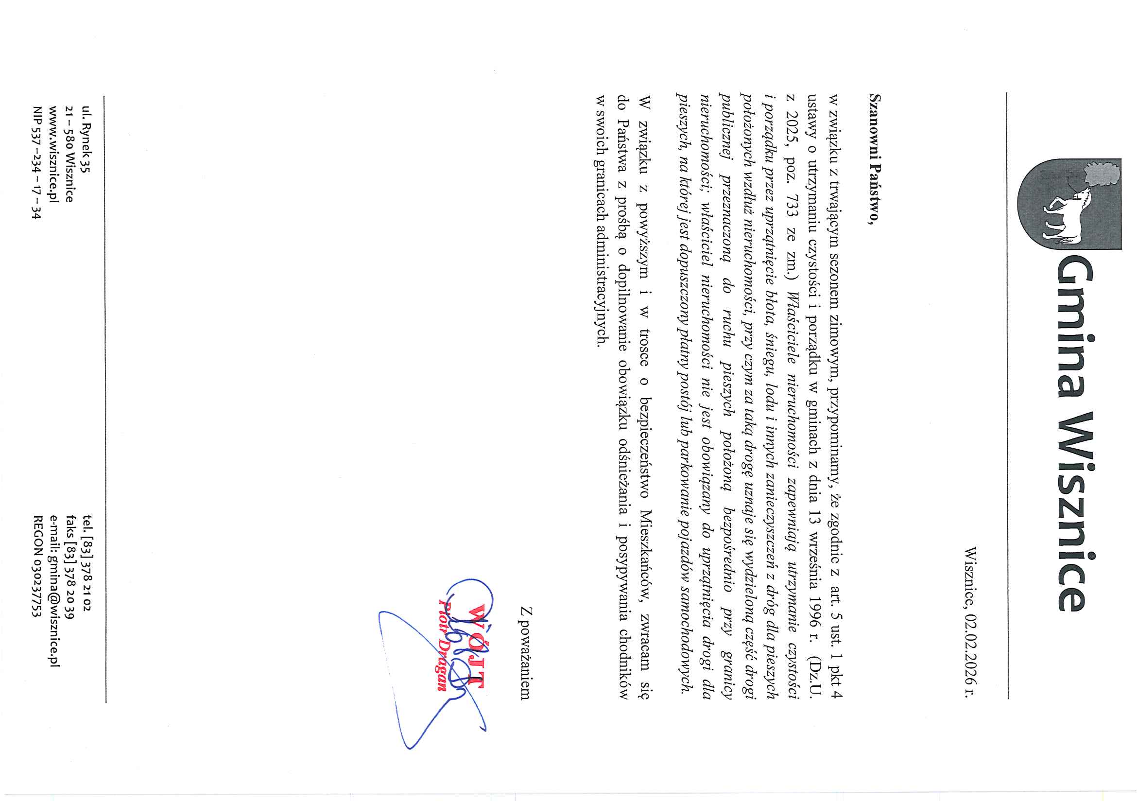 Obowiązek odśnieżania chodników przy posesjach